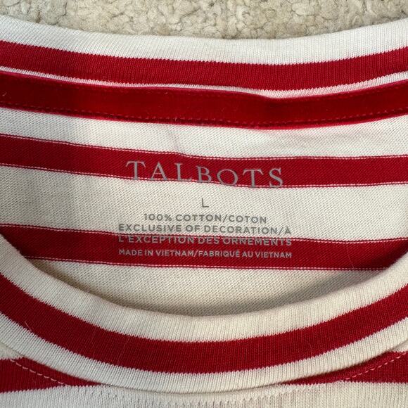 Talbots Joy Red White Stripe Embellished Ornament Long Sleeve Shirt Size L - Picture 4 of 5